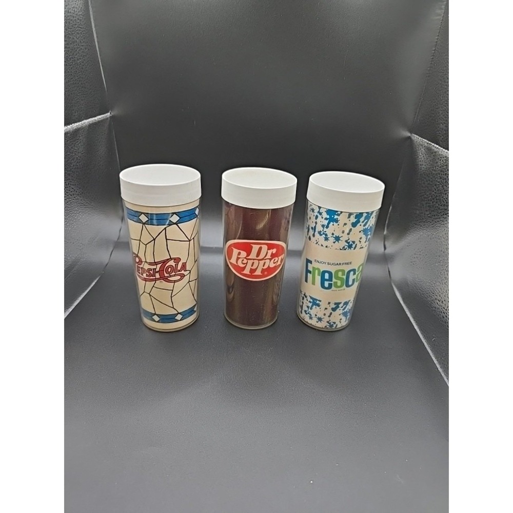 Vintage Thermo-Serv Glasses Pepsi Cola Fresca Dr. Pepper 3pc Set 1970's - Picture 2 of 4